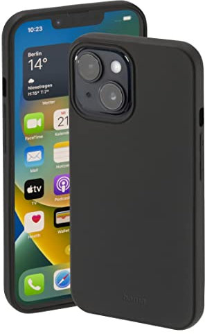 Hama Hülle für Apple iPhone 14 (Handyhülle schützt vor Stößen, Kratzern und Schmutz, Schutzhülle ermöglicht induktives Laden, seidig Mattes Case aus TPU mit weichem Innenfutter) schwarz