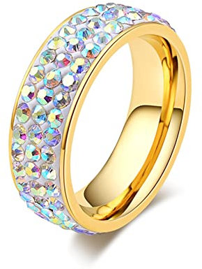 Skcess Münner Ringe Gold, Männer Ringe Edelstahl Zirkon Eingelegt Weiß Ringe Herren Geschenke für Männer Größe 54 (17.2)