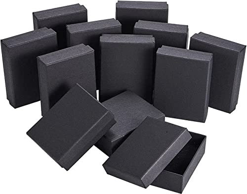 LATERN 12 Stück Schmuckkästchen aus Schwarzem Karton, 9 x 7 x 3cm Kleine Geschenkbox Verpackung Display Box mit Schaumstoffeinlagen für Ohrringe Halsketten Armbänder Fußkettchen Geschenkverpackungen