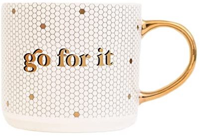 Sweet Water Decor Go For It Tile Coffee Mugs | Novelty Coffee Mugs | 17oz Gold Handle Coffee Cup | Cute Coffee Mug | Motivational Gifts