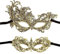 Jagowa 2PCS Gold Masquerade Masks Venetian Eye Mask Venetian Women Mask Mardi Gras Party Evening Prom Costume Mask, 21 x 8cm
