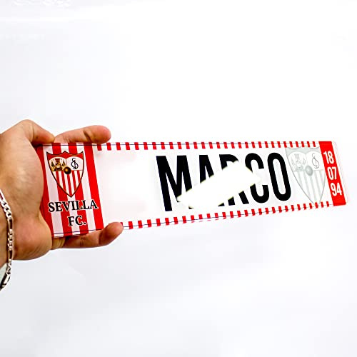 Sevilla FC - Matricula Metacrilato Personalizada Equipo de Futbol - Matricula con Nombre - 38cm x 8cm - Placa Impresion Directa - Nombres Decorativos Personalizados