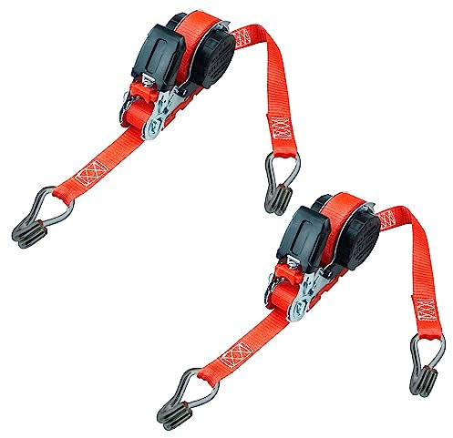 PETEX 2X Automatik-Ratschenspanngurt, selbstaufrollend, 1-teilig, 5 m x 25 mm, 350/700 daN, rot, Doppelspitzhaken