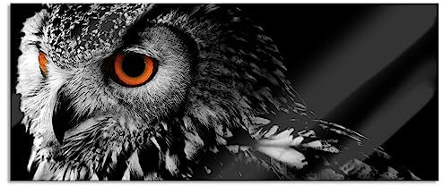 Pixxprint Glasbild Panorama, Wandbild aus Echtglas, Dark Eule mit orangen Augen, 120x50 cm, inkl. Aufhängung und Abstandshalter