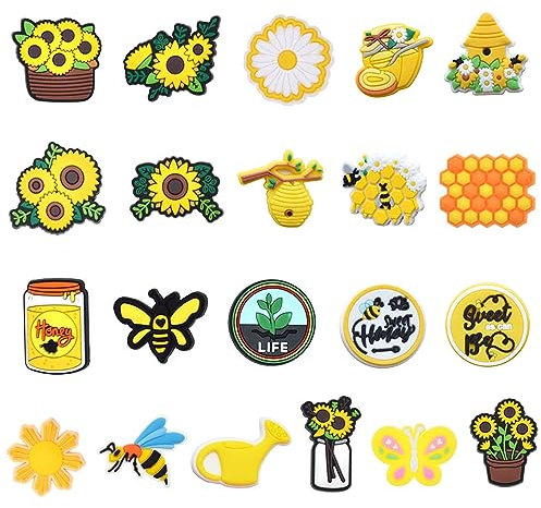 21 Sonnenblumenschuhverzierungen, niedliche Cartoon-Schuhdekorationen, DIY, Schuhzubehör, Blumenschuhe, Geburtstagsgeschenk, Partygeschenk, 2,5-3 cm, Polyvinylchlorid