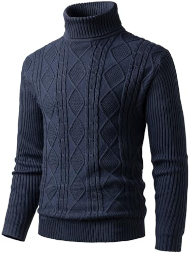 Harbrosrce Jersey con Cuello Alto Hombre Punto por Cable Top Básico Punto Fino Cálido Jersey