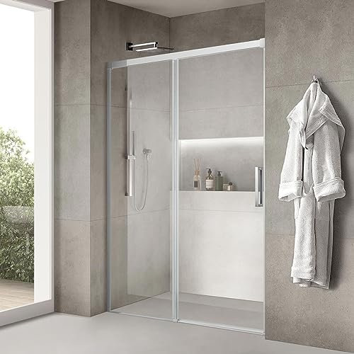 Yellowshop - ZEN Porta doccia scorrevole vetro trasparente anticalcare 8 mm cm 100-120-140-160 H 200 telaio finitura simil acciaio (160 cm)
