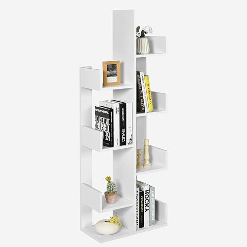 COSTWAY Libreria Multiuso da Terra, Libreria ad Albero con 8 Ripiani, Scaffale in Legno per Libri, Ideale per Soggiorno, Ufficio, 50 x 25 x 145 cm (Bianco)
