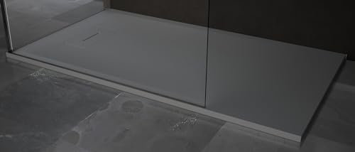 Novellini Novosolid Piatto Doccia Misura 160x70 Spessore 3,5 cm Colore Grigio Resina Bagno Installazione Appoggio Filo Pavimento Tagliabile Sagomabile Riparabile Slim Sottile Ultrapiatto Copripiletta