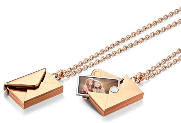 Custom4U Edelstahl Umschlag Medaillon Rosegold zum Öffnen für Bilder Edelstahl Damen Frauen Fotokette mit Briefumschlag Anhänger Rosegold Weihanchten Memorial Geschenke