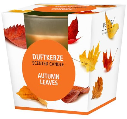 pajoma® Duftkerze, Autumn Leaves - im satinierten Glas | 120g Wachsgewicht, Brenndauer: 25 Stunden, in edler Geschenkverpackung | Premium Qualität