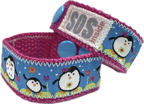 SOS-Armband Pinguin, Notfallarmband mit Telefonnummer für Kinder (türkis) (Pink)