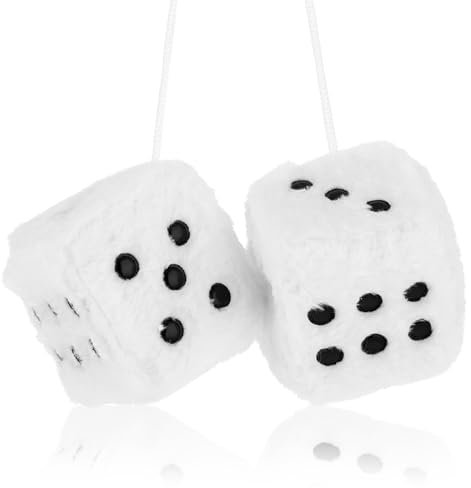 Plüschwürfel für Autos 1 Paar Retro Plüsch Würfel 6cm Quadratisch Auto Plüschwürfel Rückspiegel Hängende Würfel Auto Zubehör Autodekoration Fuzzy Plüsch Würfel Autospiegel Zubehör (Weiß)