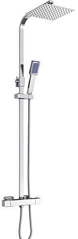 TONFEION Système de douche, avec thermostat, douche à effet pluie, carré, 30 x 30 cm, colonne de douche réglable, 820 à 1220 mm, carré, chromé