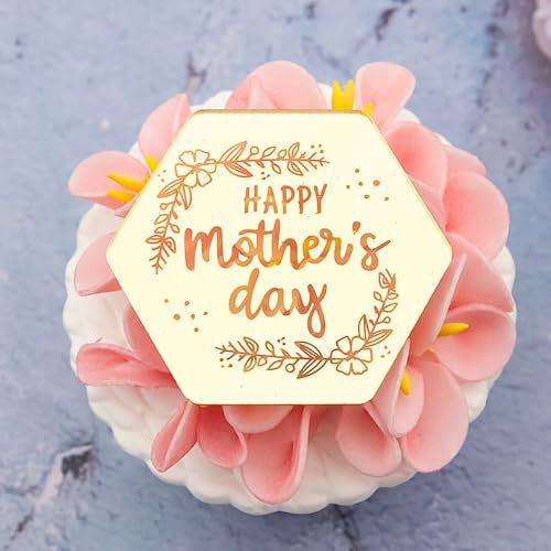 6x Mother's Day Acrylic Cupcake Toppers - Gold Acrylic Cupcake Decoration for Mother's Day, Birthdays, and Celebrations