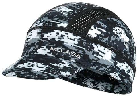 MELASA Cycling Caps Under Helmet, Cooling Mesh Bike Skull Cap with Sun Visor, Sun Protection Cycle Hat for Cycling Running