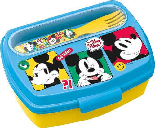 STOR Tataway Sandwichería infantil de Mickey Mouse de Disney con cubiertos, sin BPA, de plástico lavable y reutilizable