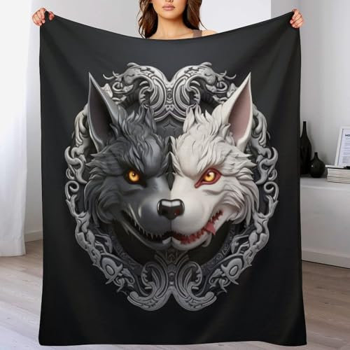 PAZZK Wolf Decke,Vier Jahreszeiten Weich Wohndecke Decke Schlafdecke Sofadecke Plüschdecke Pelzdecke Printdesign Couchdecke Flannel Bett Decke（100×130cm）
