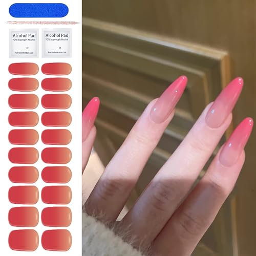 MrCuvaryas 20PCS UV Gel Nagelfolie, Nagelsticker - Fingernägel zum aufkleben - Magentarot Verlauf Nagelaufkleber für Hände, Nagelfolie Härtend mit Nagelfeile & Stick für Nageldekoration (Rose Red)