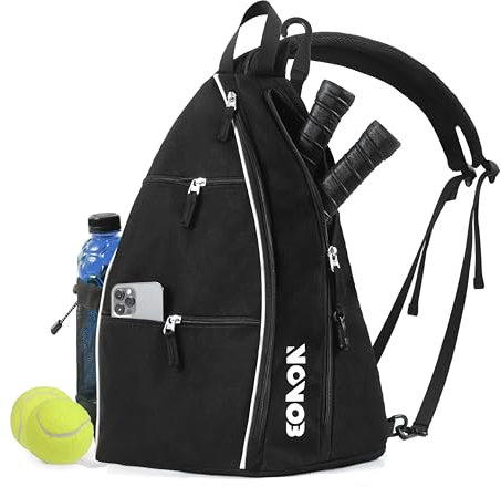NOVOB Padel Bag, Tennis Bag, Sports Bag, Backpack for Men and Women, 5 Compartments, Water Bottle Holder, Hanging Hook, Black, 30L, for Padel and Tennis Rackets