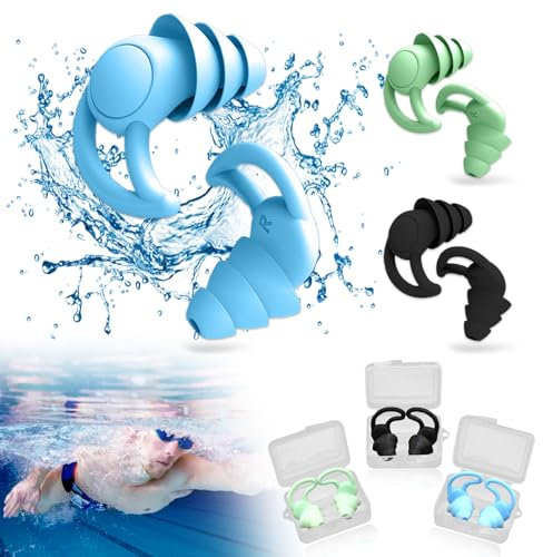 Plstod 3 pares de tapones para los oídos de piscina, tapones para los oídos reutilizables, tapones para los oídos de natación de silicona suave e impermeable, tapones de piscina para ducha, natación y