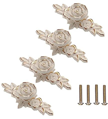 DcnrInsr 4 Pièces Boutons de Meuble Euro Roses avec Plaque Arrière Poignées de Tirage de Tiroir à Fleurs Bouton Rose avec Plaque pour Commode Vanité Table de Chevet Placard