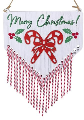 Weihnachts-Adventskalender 2024, 24-Tage-Countdown-Kalender aus Holz mit 24 Abnehmbaren Weihnachts-Zuckerstangen-Ornamenten für die Wanddekoration an der Haustür (D)