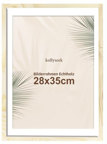 kollyseek Bilderrahmen 28x35cm Echtholz mit Passepartout Holz Rahmen mit Acrylglas Kieferholz Fotorahmen mit Bruchsicherem Acrylglas platten bilderrahmen Wood zimmer deko