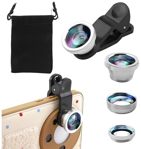 5PCS 3 in 1 Set di Obiettivi per Cellulare, Viene Fornito con 1 Sacchetto, Fisheye + Grandangolo + Obiettivo Macro Obiettivo per Fotocamera del Telefono 3 in 1 Adattatore Clip per Fotocamera (Argento)