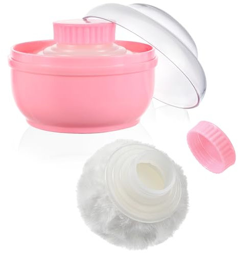 Sibba Storage Body Powder Container, 3.15 Inch Powder Puff with Container, Fluffy Body After-Bath Case, Baby Care Talcum Powder Puff Box with Hand Holder(Pink)