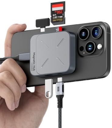 Hagibis Hub USB C Magnetico con Magsafe per iPhone 16 15 Pro Max, Docking Station Type-C 6 in 1 con Slot per Schede SD4.0 Micro SD4.0, 100W PD, USB-C 10Gbps, AUX per MacBook Pro Air, iPad Pro (TC100S)