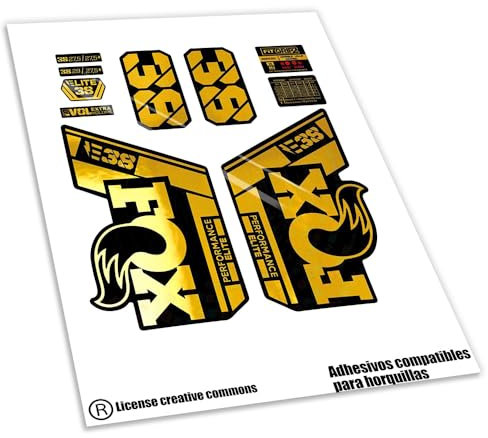 WP556 Aufkleber kompatibel mit Fox 38 Elite EBIKE 2021-2023 Gabeln Zyklen Fahrrad Aufkleber, MTB Decals, Auffkleber, Federgabel (Chrom-Gold)