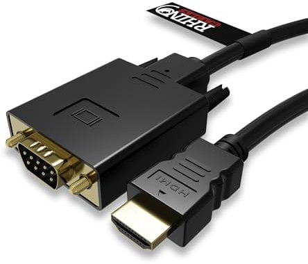 rhinocables HDMI Male to VGA Male Cable (1m) VGA to HDMI Adapter & Converter, PC & Laptop to Monitor Lead with Gold Plated Connectors | Crisp 1920x1080 Resolution, Digital to Analogue Conversion (1m)