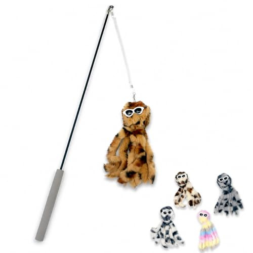 ZAYLUMO Interaktives Katzenspielzeug Set - 50 cm Katzenstab mit Kunststoffschwammgriff & Metallschaft + 5 Bunte Oktopus Ersatzköpfe, Innenbereicherung & Wohnkultur