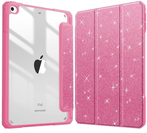 Fintie Étui hybride fin pour iPad mini 2019 5e génération / iPad Mini 4 (7,9), porte-stylet intégré, antichoc avec coque arrière transparente, rose pailleté