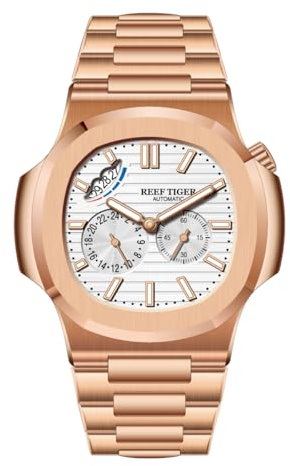 Reef Tiger Luxus Herren Quadratische Kristall Lünette 24 Stunden Multifunktions Automatik Mechanische Uhr Business Armband Armbanduhren RGA2019