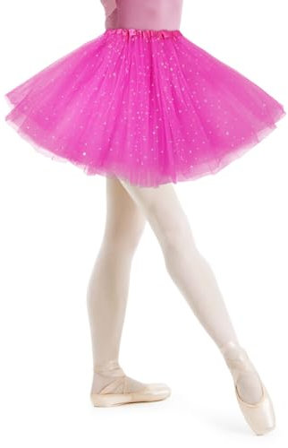 AYBUY Jupe Tutu pour Femme avec Paillettes Étoiles,3 Couches Jupe en Tulle Rétro Années 80,Fête Halloween Carnaval Costume De Fête,Jupe Tutu Rétro Accessoire Fluo Danse Habiller Fille,Rose