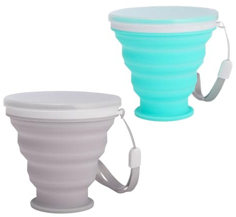 Lot de 2 tasses de camping pliables en silicone avec couvercle hermétique et mousqueton