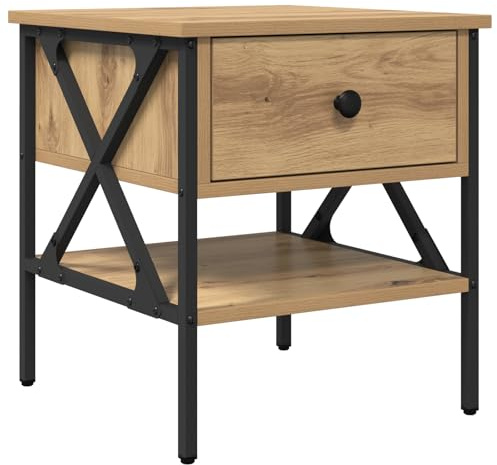 vidaXL Nachttisch Artisan-Eiche 40 x 42 x 45 cm Schichtholz und Metall, Moderne Schlafzimmer Tisch, platzsparender Nachttisch, rechteckige Ablage für kleine Räume, praktisch und stylisch