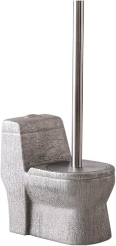 toilet brush, Toilet Brush with Long Handle and Ceramic Base for Easy Storage of Toilet Brush Set That Improves Space Utilization(Grey)