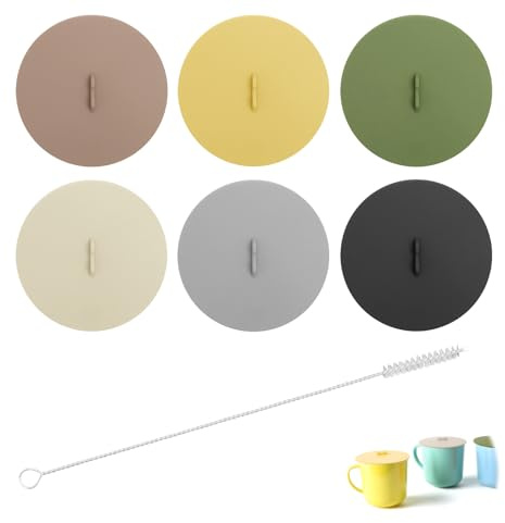 6 Stück Silikon Deckel für Gläser mit Strohbürste, Silikondeckel | Wiederverwendbarer, für Tassen mit Griff Glasabdeckung Trinkglas für Kaffee, Tee und Mug Bierkrug