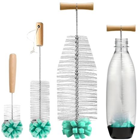 Euablfo 3 Stück Flaschenreiniger Bürste, Flaschenbürsten mit Harte Borsten & Weicher Schwamm, 33cm Flaschenbürste Lang für SodaStream Glaskaraffe Sodaflaschen Babyflaschen Trinkflaschen