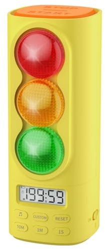 MeesMeek Minuteur Feu Tricolore Digital LCD, Son Réglable, 4 Sonneries, pour Enfants École Maison Cuisine, Compte à Rebours Pause Mémoire, Câble USB-C Inclus (Jaune)