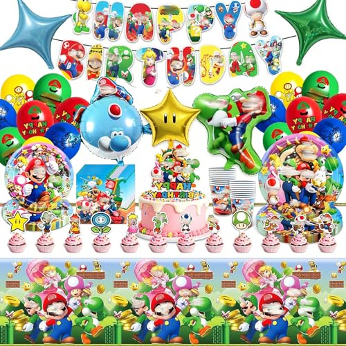 Mari decoración de cumpleaños, vajilla de papel para fiesta de cumpleaños infantil, vasos, globos, decoración para 10 personas (1)