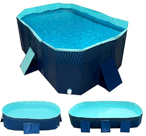 Piscina Plegable Aqua Flex para Adultos y niños. Compacta. Rígida. Portátil. Ultra-Resistente pinchazos. Fácil Montar/Desmontar. para Perros. 2 tamaños: Estándar, Extragrande