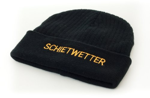 Nordische Strickmütze mit gesticktem Schriftzug *Schietwetter* oder -Moin- dunkelblau