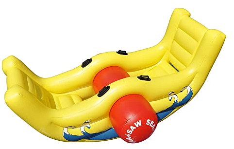 Swimline 9058 Giant Inflatable Sea-Saw Water Rocker 2 Person Swimming Pool Float with Built-in Handles for Kids and Adults, Yellow (2 Pack)