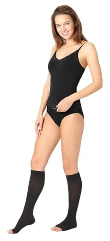 Pani TERESA MEDICA Kompressionsstrümpfe Thrombosestrümpfe Medizinische Kompressionssocken Kniestrümpfe Mit Offenen Fingern Schwarz