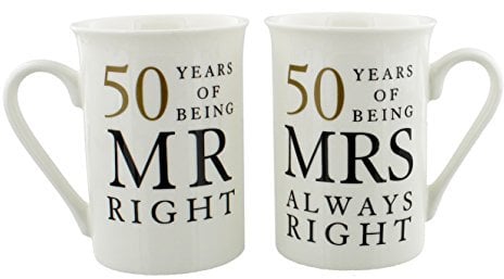 Set Of 2 Happy 50th Wedding Anniversary Porcelain Mugs In Presentation Gift Box