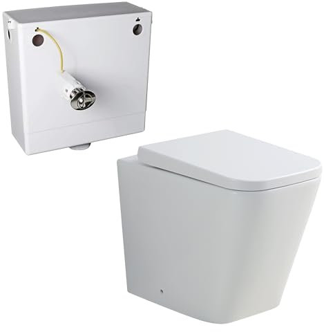 Back to Wall Toilet Close Coupled WC White Ceramic Soft Close Seat Modern Design Flush to Wall Concealed Pipe Work (B/T/W Pan + Concealed Cistern Pack)